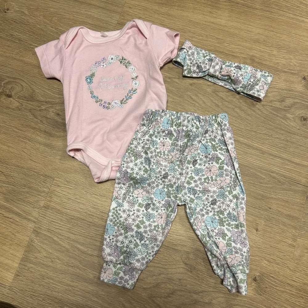 Pink Floral Baby Outfit Set